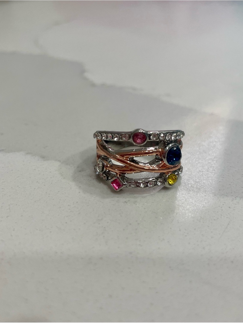 Multi-Color Crystal Stackable Ring, Size 7